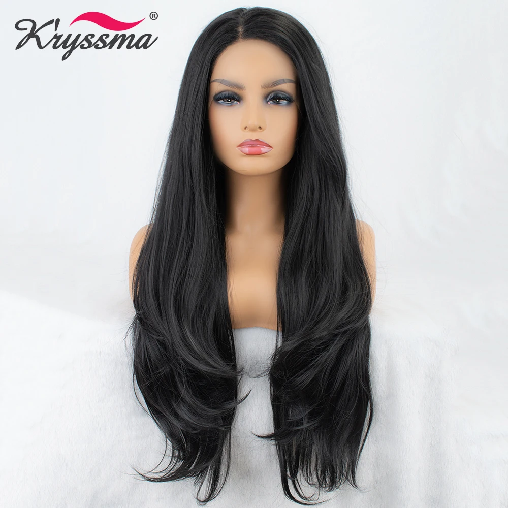 

Kryssma Long Wavy Synthetic Wigs Black Lace Front Wigs for Black Women Cosplay Wig Glueless Right Part Heat Resistant Fiber