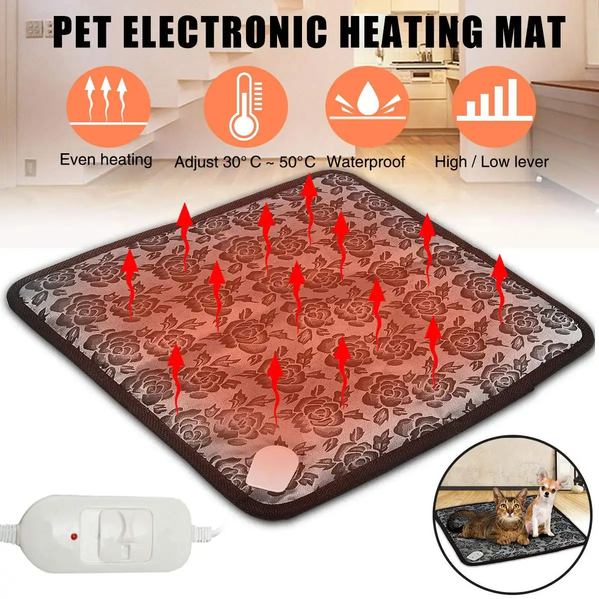 

45*45 Electric Blanket Winter Heating Pad Animal Pet Waterproof Cat Dog Mat Thermostat Heated Blanket Chair Warmer Carpet