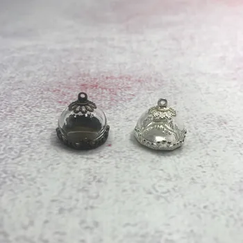 

100pcs/lot 15mm half round glass dome cover jar bronze/silver base tray vial DIY pendants making jewelry necklace charm setting