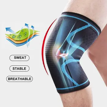 

Men's Knee Sleeve Support Protector Pad Prevent Arthritis Injury High Elastic Kneepad Sports Gray Striped