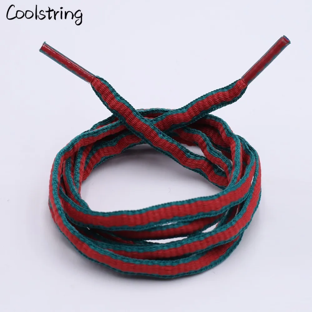 Coolstring 6mm Oval Plastic Tips Two-tone Shoestrings Green Red Polyester Shoelace Semicircular Sports Laces For Canvas Sneakers