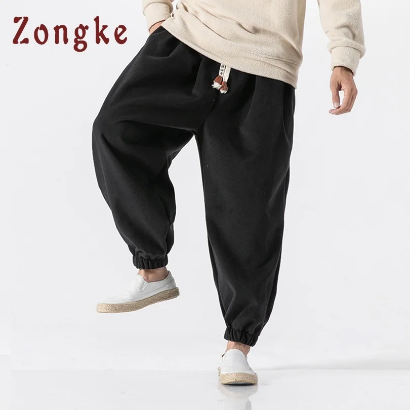 Zongke свободные однотонные шерстяные шаровары в китайском стиле мужские