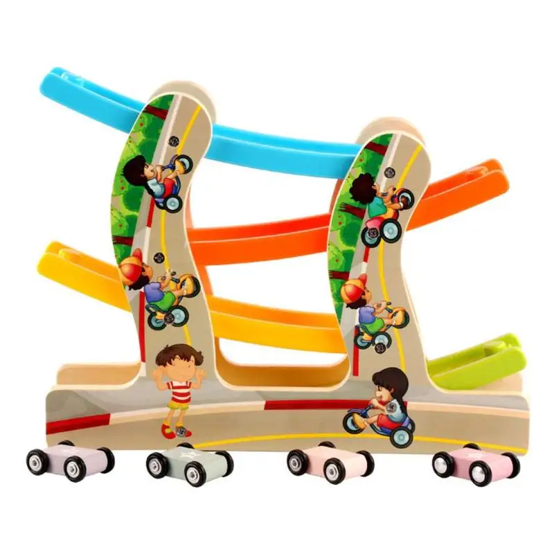 Детский игровой трек игрушки для автомобиля деревянный Niuniu автомобиль Четырехслойный трек шкив скользящая машинка раннее образование Монтессори игрушки для детей