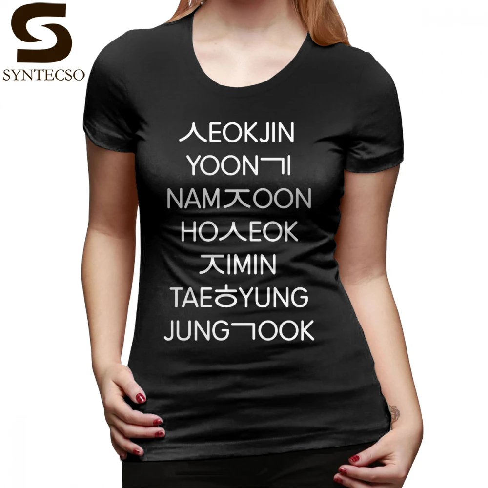 

Hangul T-Shirt Members hangul - Black Version T Shirt O Neck Street Style Women tshirt Green Short-Sleeve Ladies Tee Shirt