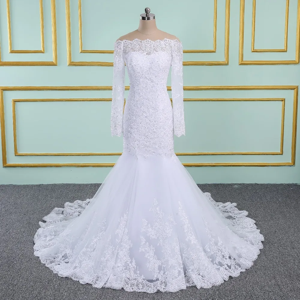 Vestido de noiva свадебные платья с длинными рукавами и русалочкой прозрачной тюлевой
