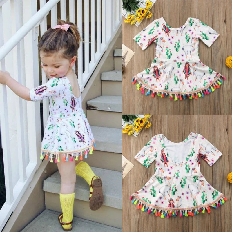 

Flower Print Girls Dress Casual Backless Short Sleeve Kid Tulle Princess Dress Wedding Party Prom Kids Dresses For Girls 0-4Y