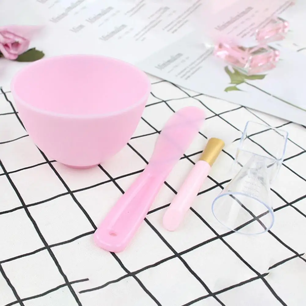 

35# 4 in 1 DIY Silicone Facial Masks Making Bowl with Stick Brush Spoon Cosmetic Brush Mixed Stir Spatula Stick Tool