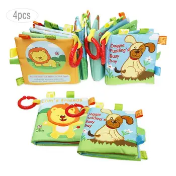 

4PCS 0-3 Years Old Baby Cloth Book Baby Toys Infant Teaching Aid Early Education Literacy Books Rattles English Story Books