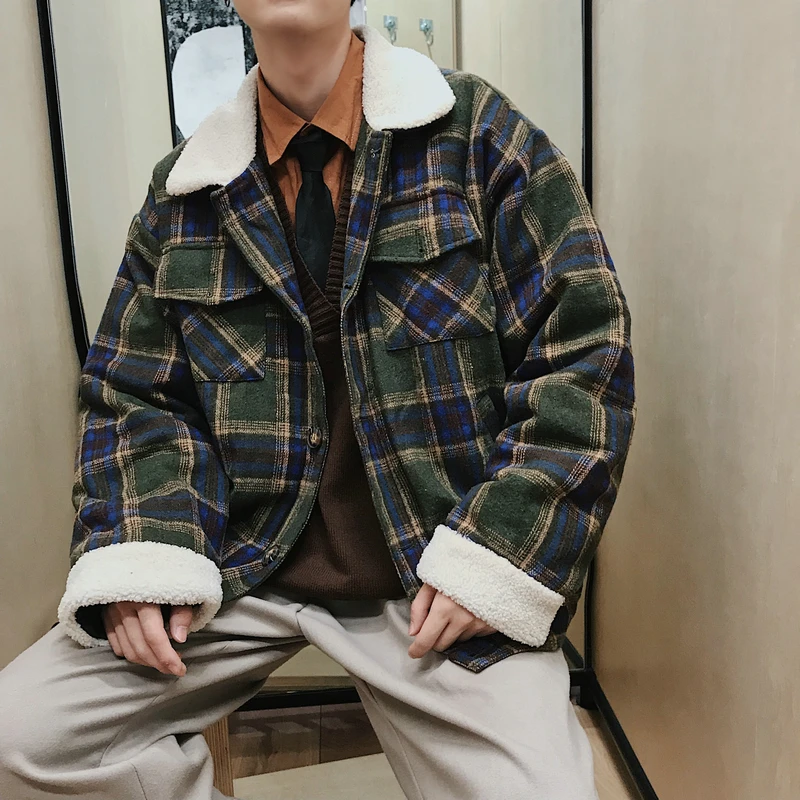 

Winter New Men's Jacket Thick Warm Casual Fashion Plaid Retro Loose Cotton Coat Male Clothes Parka Man Streetwear