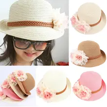 Для девочек Princess Sun Hat цветок пляжные кепки детей соломенный с широкими полями Гибкая шляпа бежевый, розовый белый хаки