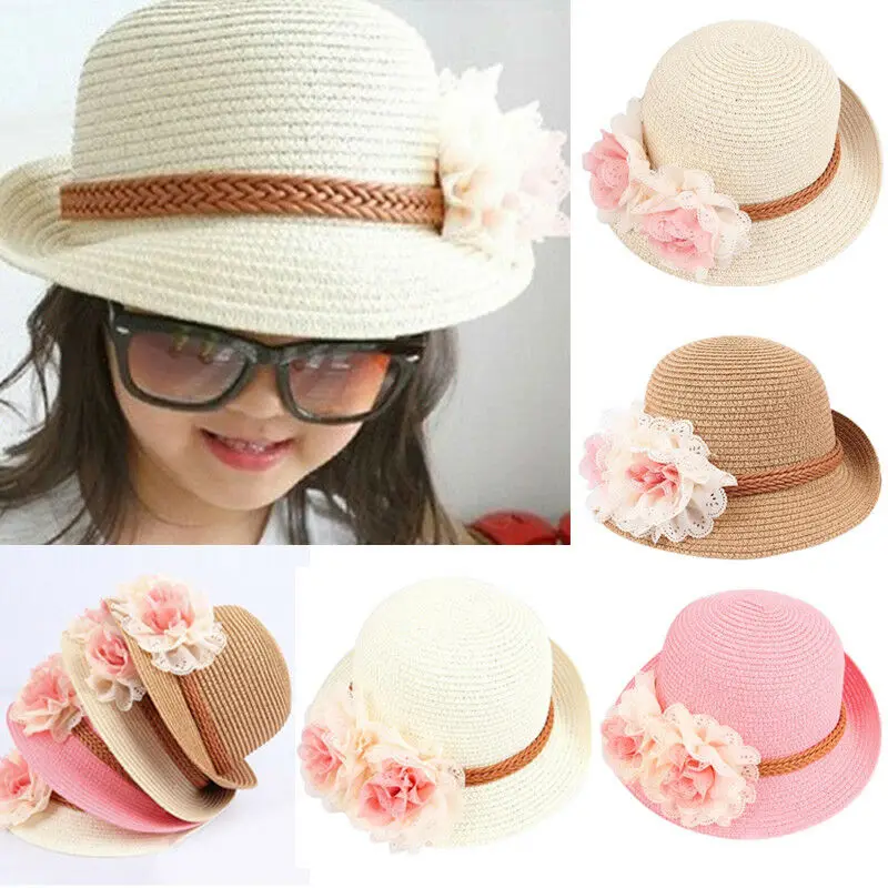 Kid Girl Princess Sun Hat Flower Beach 