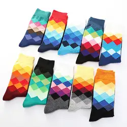 Повседневные платья Один хлопок красочные носки теплые модные SocksMens FashionCotton носки WarmColorfulDiamond Повседневное платье носки, универсальный