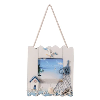 

1PC Modern Decorative Nautical Mediterranean Style Hanging Wood Photo Frame for Dorm Door Office Living Room Home Decoration