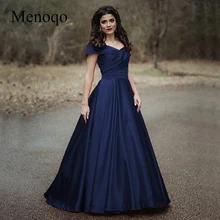 Menoqo темно-синий женское вечернее платье А-силуэта сексуальное атласное длинное v-образный вырез с открытыми плечами Формальное вечернее платье