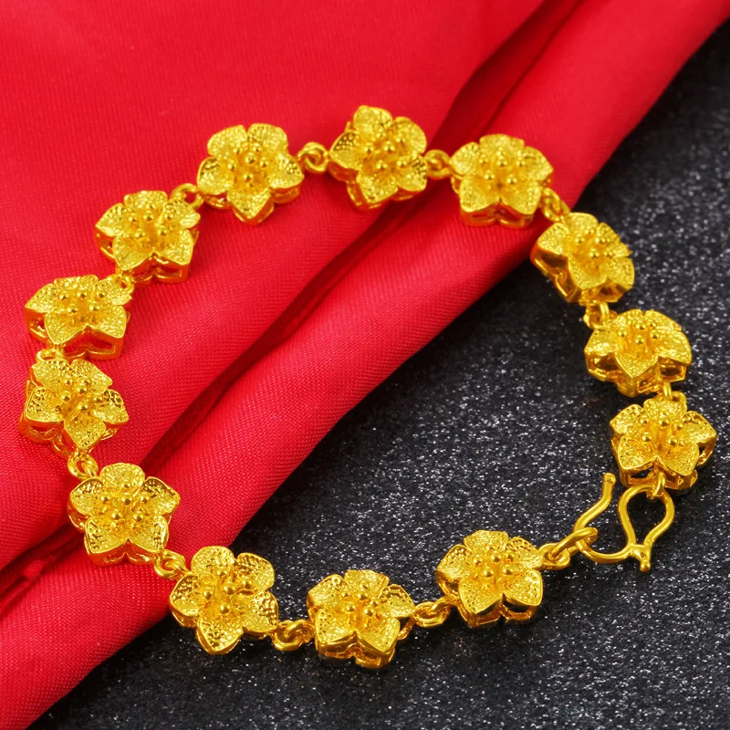 

Vietnam Alluvial Gold Hand Chain for Women Brass Rose Flower Chain Bracelets