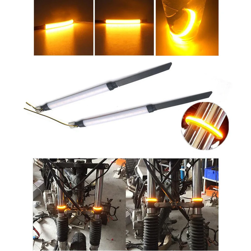 

2pcs 250mm Fork LED Turn Signal Motorcycle Indicator Amber Blinker Lamp Strip 120 degree viewing angle High Quality