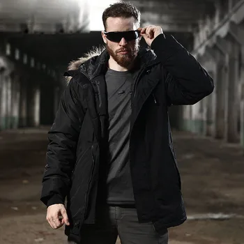 

Men Winter Warm Fur Collar Thick Coat Outdoor Training Riding Hiking Windproof Waterproof Thermal Hooded Tactical Cotton Jacket