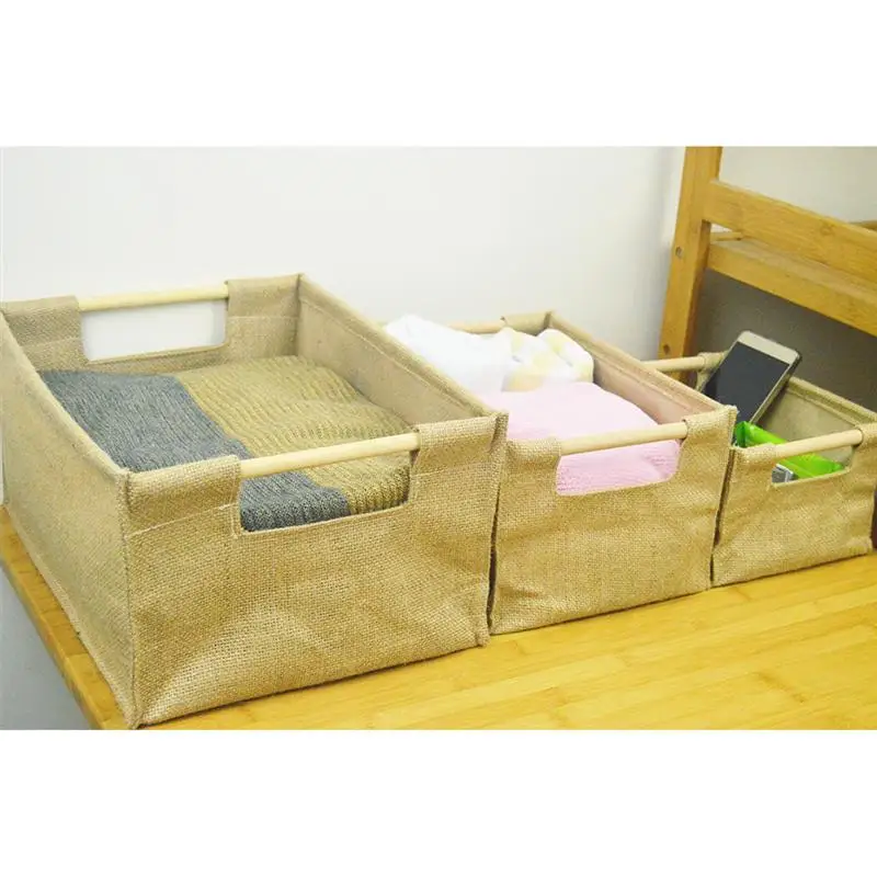 

OUNONA Foldable Jute Storage Basket Linen Laundry Storage Bin Orgnizer with Handles For Toys Books Clothes Size M