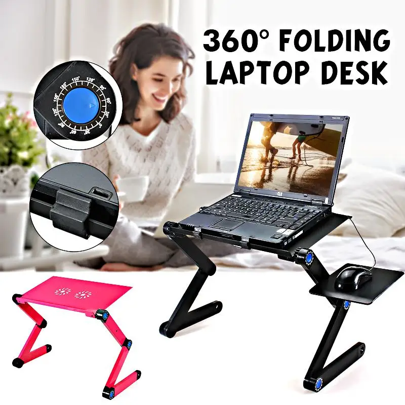 

Portable Laptop Desk Computer Table 2 Holes Cooling Laptop Stand 360 Folding Desk Holder with Mouse Pad Notebook Table for Bed