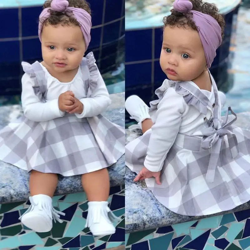 Pudcoco/костюм для маленьких девочек от 0 до 24 месяцев, боди для новорожденных девочек, комбинезон, клетчатая юбка, костюм с подтяжками