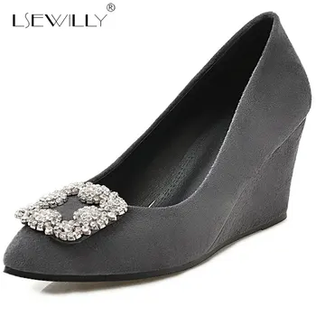 

Lsewilly Fashion Lady Women Wedge High Heels Wedding Shoes Party Crystal Red Black Wedges Pumps Shoes Woman Plus Size E733