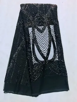 

Tulle Sequins Fabric Black Sequin Lace High Quality African Lace Materials For Wedding Promotion High Organza Lace Fabrics 2019