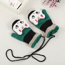 Cartoonbaby перчатки для маленьких мальчиков и девочек трикотажные перчатки теплые веревку полный митенки для пальцев перчатки для детей Дети с лямкой на шее варежки