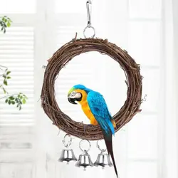 Стоящая забавная домашняя Экологичная игрушка попугай качели с колокольчиками подвесное из ротанга играющая безопасная Жевательная для