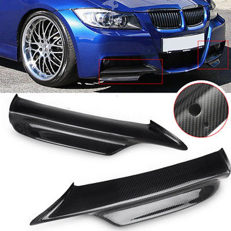 

2pcs Front Bumper Separator Lip Black Real Carbon Fiber Material Fade Resistant For BMW E90 E91 3 Series M Tech 06-08
