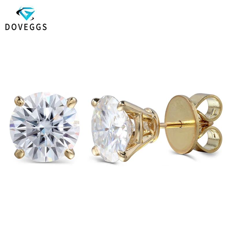 

DovEggs Big Size 14K Yellow Gold 8CTW 10MM FG Color Moissanite Diamond Stud Earrings for Women Wedding Gift Push Back