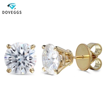 

DovEggs Big Size 14K Yellow Gold 8CTW 10MM FG Color Moissanite Diamond Stud Earrings for Women Wedding Gift Push Back