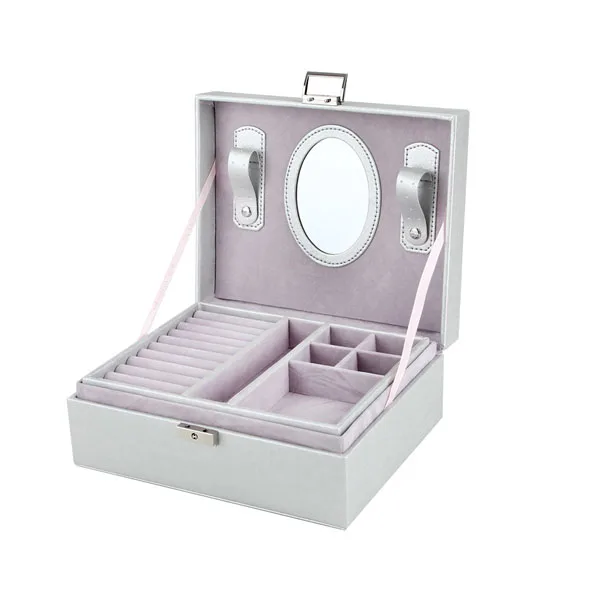 

New 23*9*18.5Cm Double Layer Portable Jewelry Case Leather Jewelry Box Organizer Princess Dressing Birthday Gift