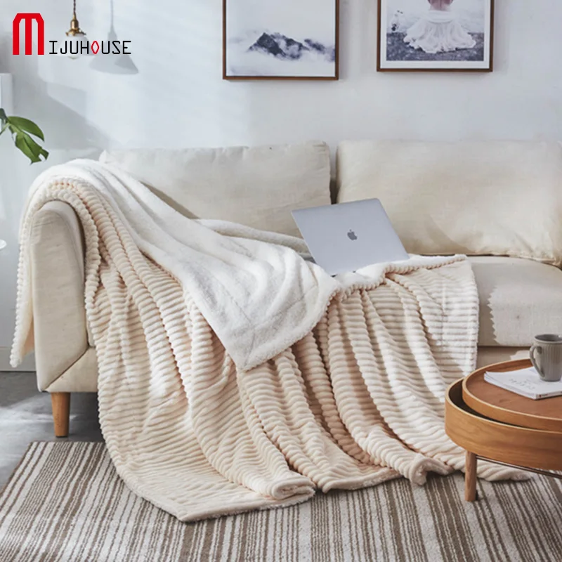 

Sherpa Double layer Blanket Thick Soft Throw Blanket on Sofa Bed Plane Travel Plaids Adult Home Textile Cobe
