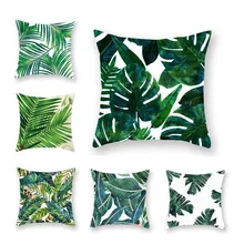 Funda de almohada de plantas tropicales, fundas de almohada decorativas de poliéster, funda de almohada de forma cuadrada de hojas verdes 45*45cm Poszewki Na Poduszki