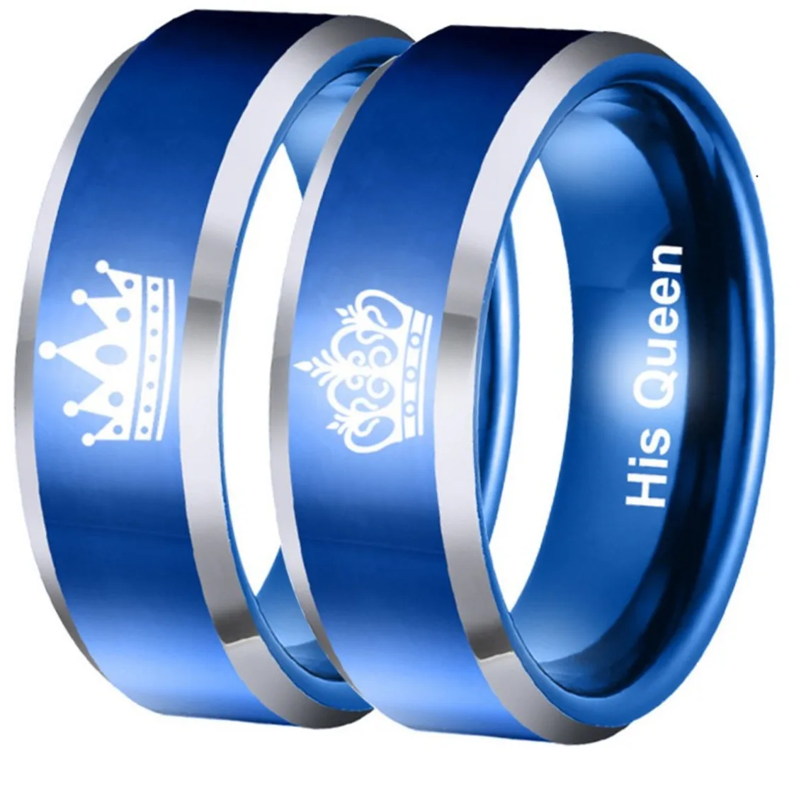 buy Blue Princess Crown Ring Woman Wedding Lovers Fashion Rings For Women Couples Stainless Steel Men Queen King Male Ring