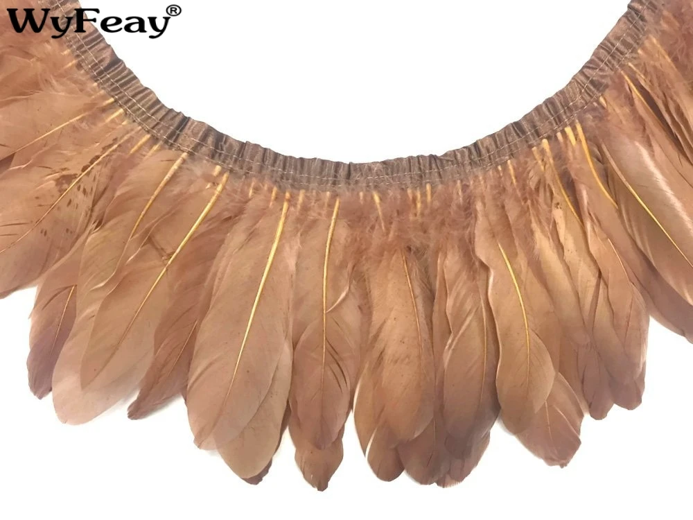 

Wholesale 2 Meter/Lot Dyed Khaki Goose Feather Trims Real Geese Feather Fringes Ribbons Dress Belt decorative Clothing