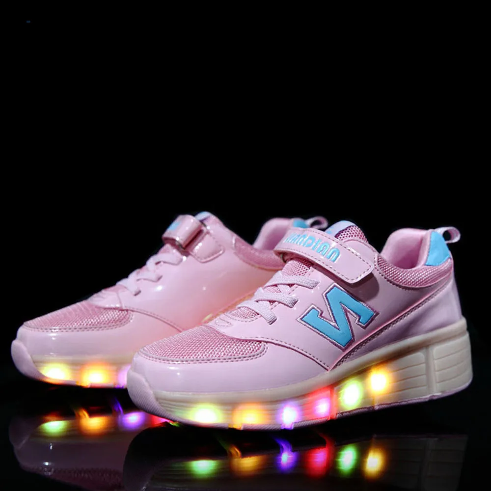 2018 Luminous Sneakers Children Glowing With Led Light Up Shoes Wheels Kids Roller For Boys Girls | Детская одежда и обувь