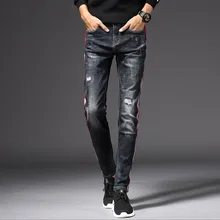 2019 Mens Jeans New Personality Stitching Hole Slim Jeans Men's Feet Pants Fashion Stretch Pants Pantalones Hombre Vaqueros Mid 2019 Mens Jeans New Personality Stitching Hole Slim Jeans Men's Feet Pants Fashion Stretch Pants Pantalones Hombre Vaqueros Mid