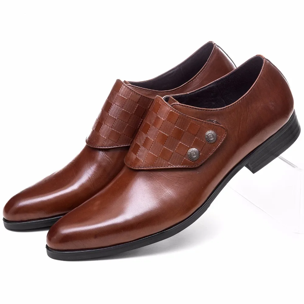 

Fashion Brown Tan / Black Dress Shoes Man Business Social Shoes Genuine Leather Pointed Toe Formal Male Wedding Shoes