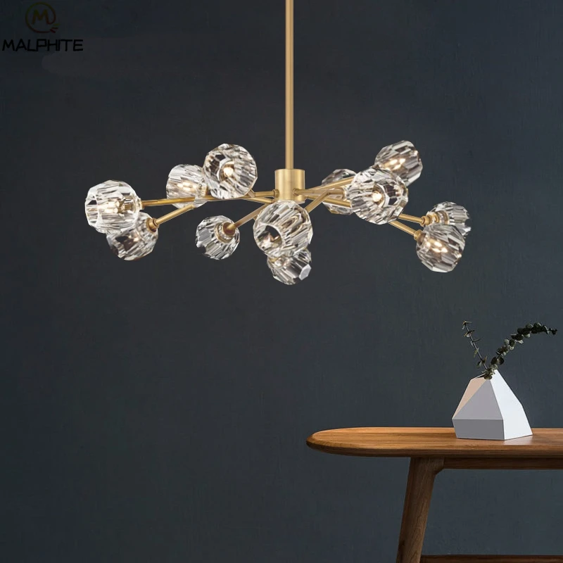 

Modern Pendant Lamp Light Lustres Crystal LED Chandelier Copper Living Room Dining Room Bedroom Lighting Hanging Lamp Luminaires