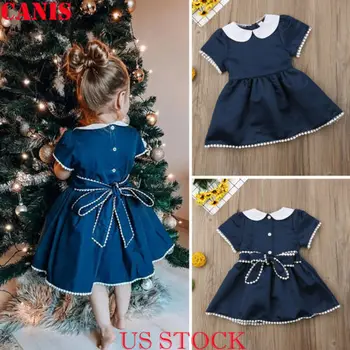 

Toddler Infant Kids Baby Girls Summer Bow Peter Pan Collar Dress Princess Party Wedding Tutu Dress