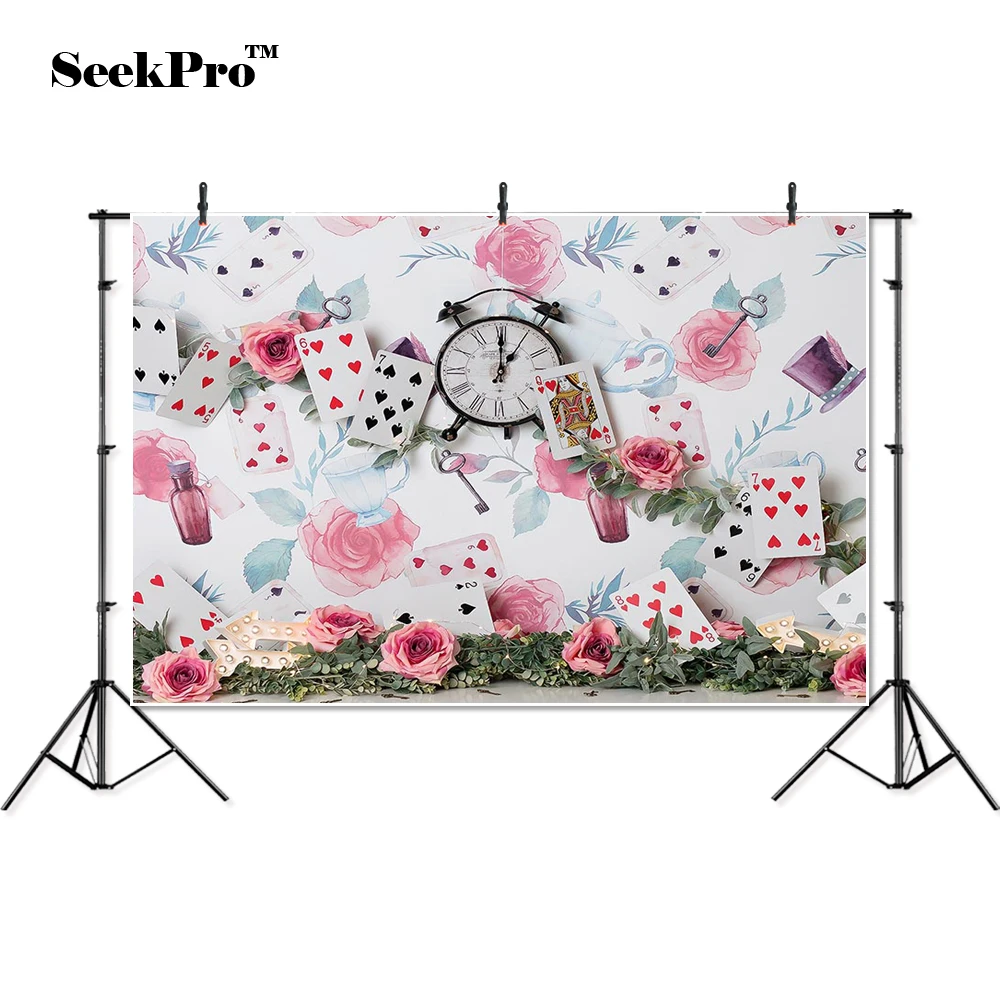

thin vinyl clock flowers teacup key card Alice baby children photo Backgrounds Professional indoor Photographic studio Backdrop