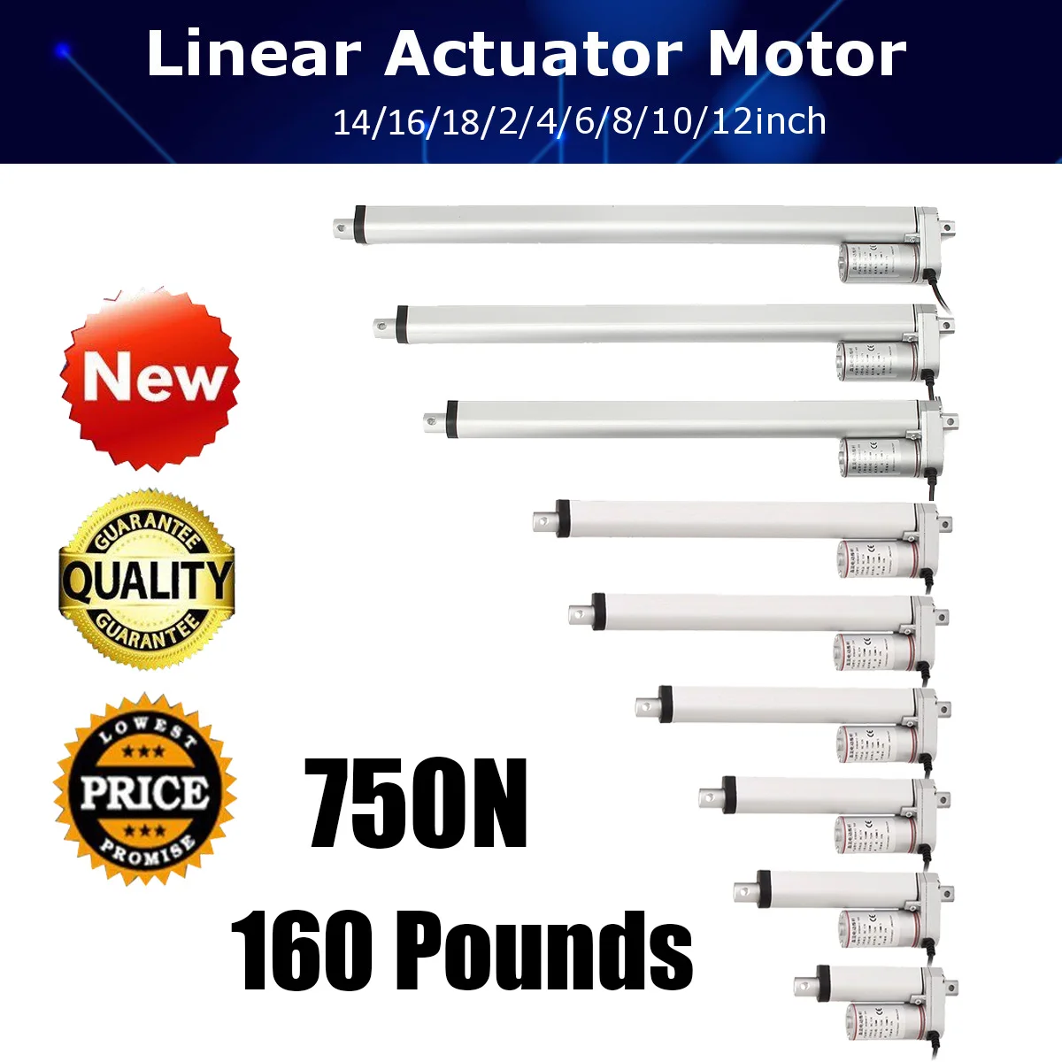 

750N 4-18 Inch 330lbs DC 12V Electric Motor Linear Actuator For lectric Self Unicycle Scooter Input Voltage Range Aluminum Alloy