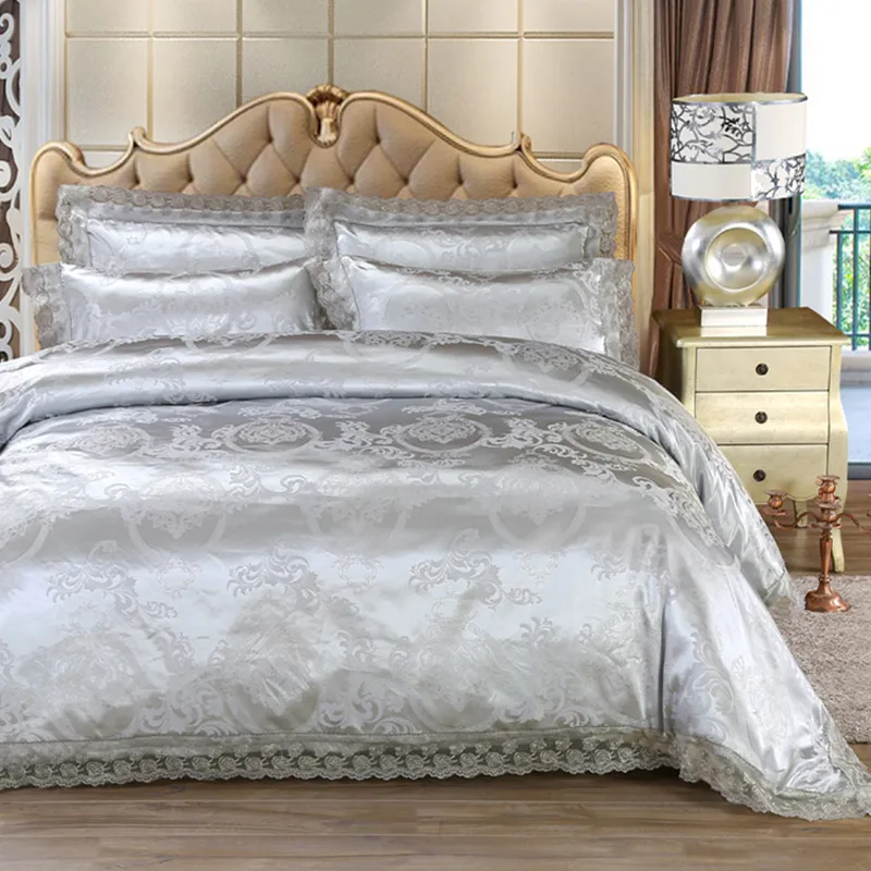 

Home textile silver bedding set duvet cover set 4pcs bed linen European bed cover luxury golden flat sheet45