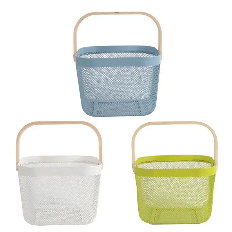 

Nordic Style Storage Basket Wooden Handle Pet Toys Finishing Vegetables Fruits Protable Remote Control Mask Organizer Simple