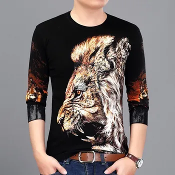 

Fashion Lion Head Painting Sweater Pullover Erkek Kazak Men Slim Fit Pull Homme Chompas Hombre Pullover Men 2019 Spring Clothes