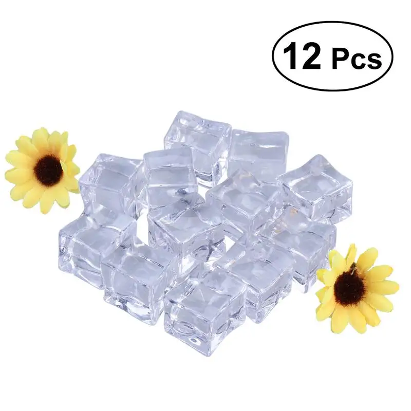 

12 Pcs Fake Ice Cubes Acrylic Crystals Ice Block for Display Decoration Photo Props 2.5cm