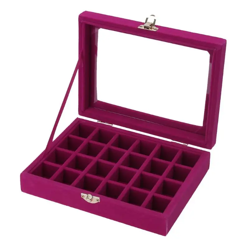 2019 Velvet Jewelry Box 20x15 x 4.5cm Jewelry Tray Holder Storage Jewelry Organizer 24 Grids Ring Ear Studs Jewelry Box