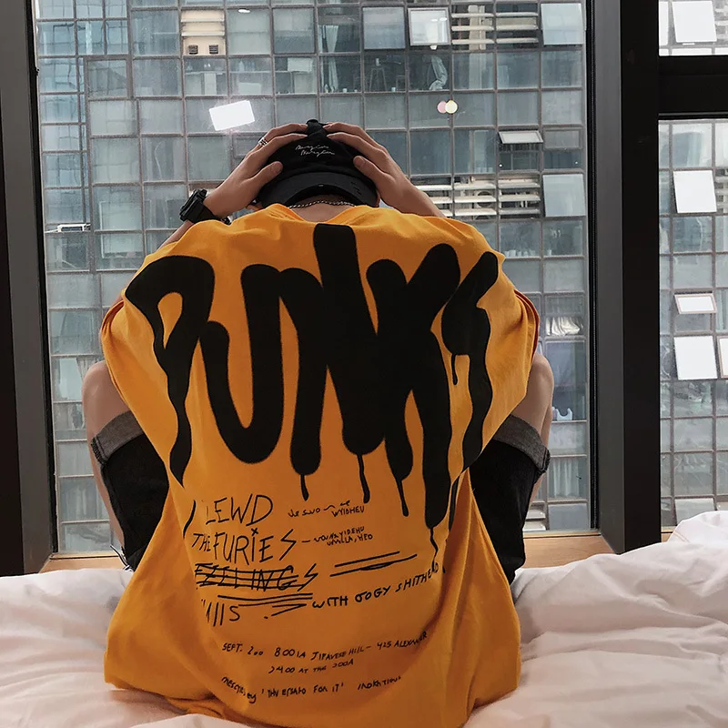 

Men's T-shirt 2019 summer round neck loose letter printing short-sleeved T-shirt youth personality fashion men's clothing