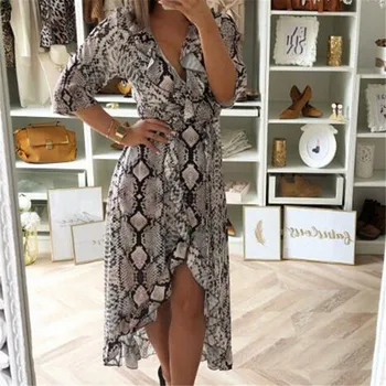 

Women Summer Leopard Printed Dress 2019 Half Sleeve Beach Holiday Long Maxi Dresses Vintage Casual Deep V Neck Split Front Dress